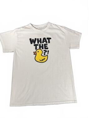 What The Duck Graphic T Shirt Mens Medium Funny Duck Tee White Cotton Shirt